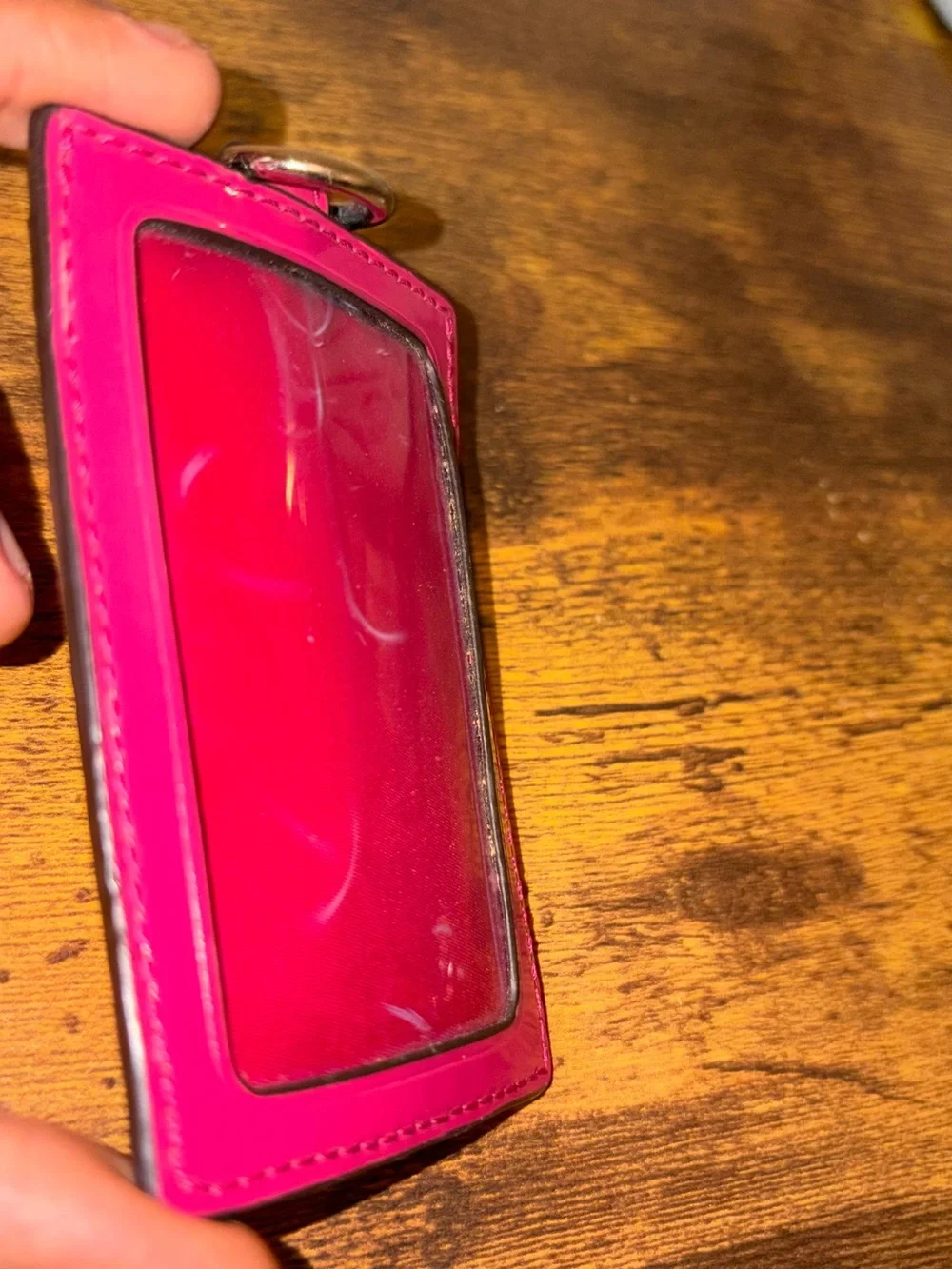 COACH Pink Patent Signature Card Case with Heart Charm